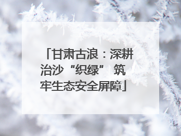 甘肃古浪：深耕治沙“织绿” 筑牢生态安全屏障