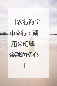 农行海宁市支行：潮涌文明城 金融润初心